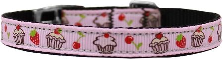 Cupcakes Nylon Dog Collar with classic buckle 3/8" Pink Size 16